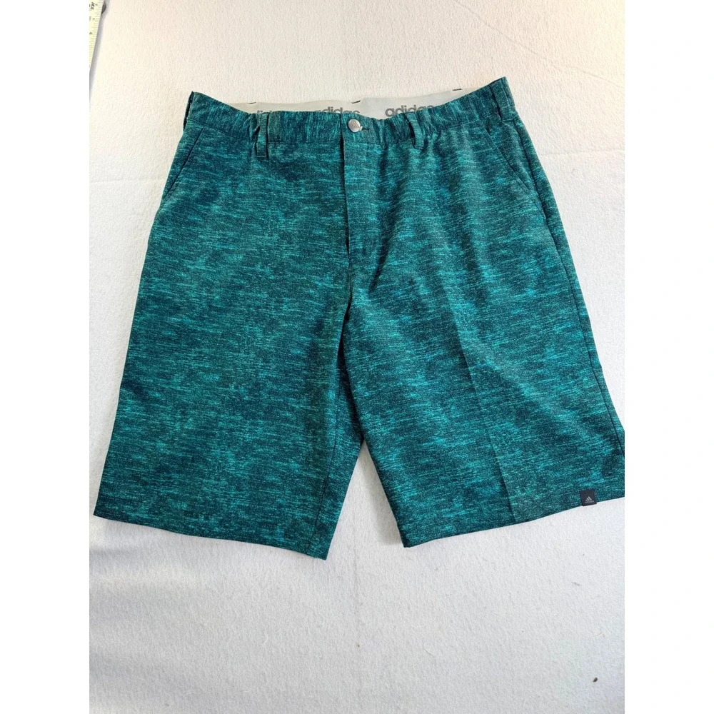 Adidas Golf Shorts Mens 35 Teal Green Space Dye Heather Performance Flat Front